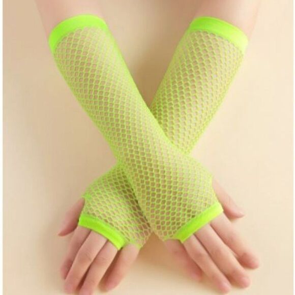 Neon Green Fingerless Gloves Hollow Out Mesh NWT - Picture 1 of 6